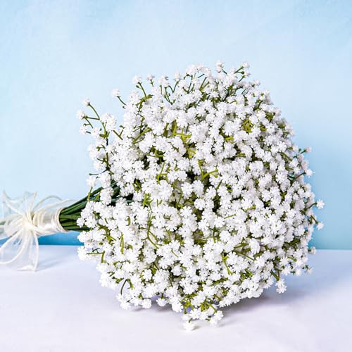 YOUNGLEAVES 15 PCS Babys Breath Artificial Flowers Fake Babys Breath Artificial White Flowers Bulk,Real Touch Flowers Fake Flowers for Floral Arrangement Party DIY Home Garden Wedding Decor | Amazon (US)