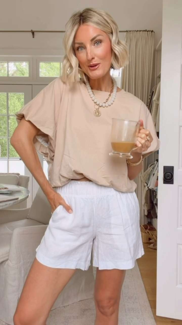 How good is this elevated neutral look!? I love the bubble hem on this top- it looks like a front tuck! These linen shorts truly have so many styling options. Wearing s in the top and xs in shorts!

Loverly grey, spring outfit inspo, bubble hem amazon top, how to style linen shorts, quince style, affordable fashion 

 #LTKSeasonal