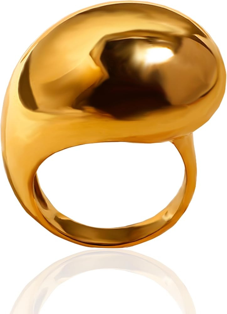 JINHUI Chunky Gold Dome Rings for Women, 18k Gold Plated Stainless Steel Dome Statement Women’s... | Amazon (US)
