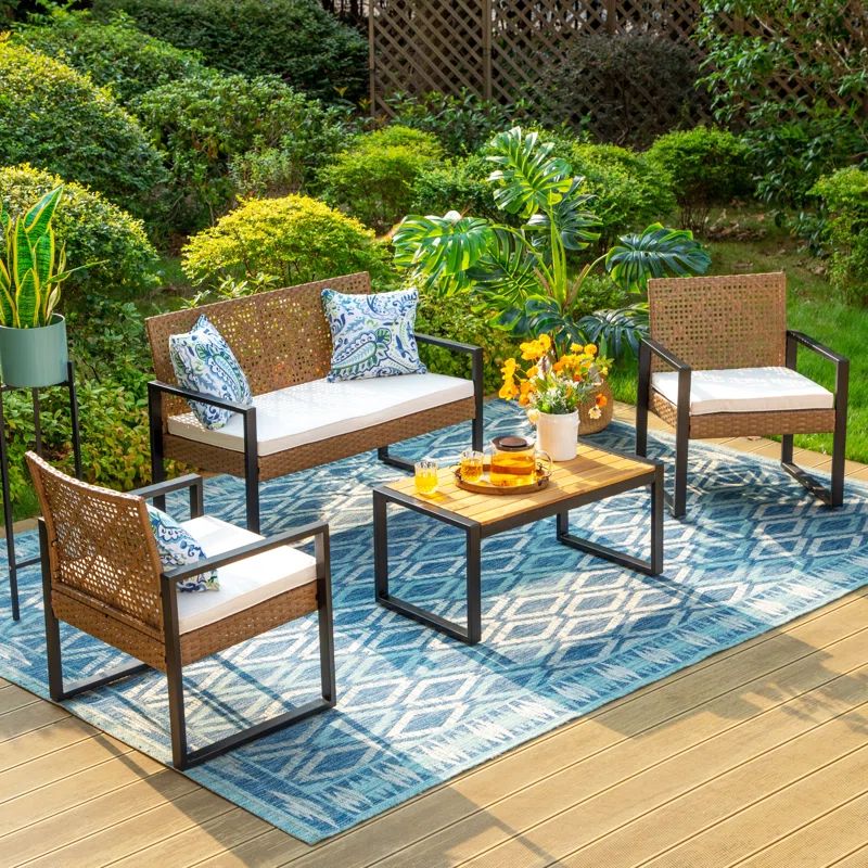 Armantine Darb Stylish 4-Person Wicker Patio Set with Cushions for Porch | Wayfair North America
