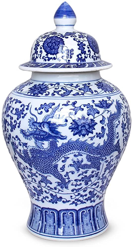 Dahlia Blue and White Vase, Handmade Chinese Porcelain Flower Vase, Dragon Motif #6, Ginger Jar 1... | Amazon (US)