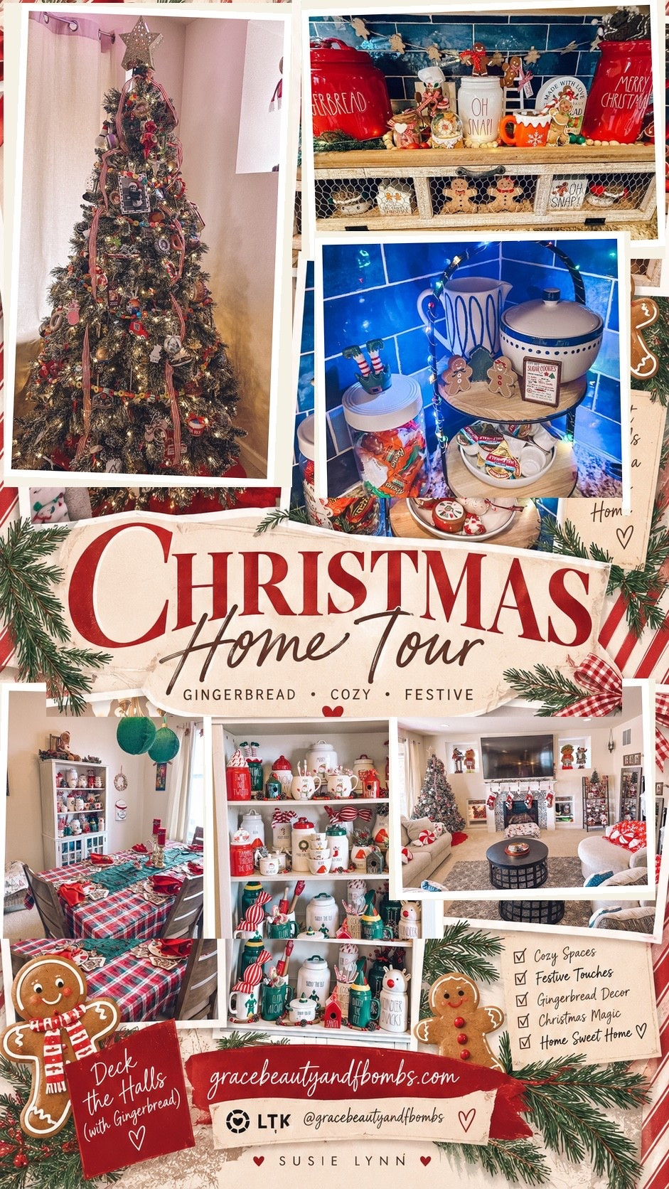 If you love traditional Christmas colors and gingerbread, my Christmas decor is for you! You can read about how I decorate for Christmas here: https://gracebeautyandfbombs.com/christmasdecor2025/

#LTKSeasonal #LTKmomlife #LTKHome