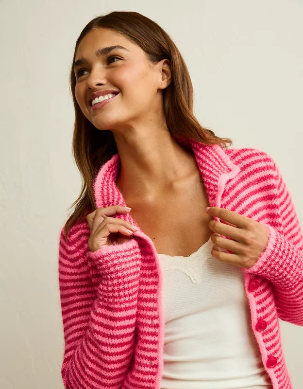 AE Mock Neck Cardigan Sweater Women's Scarlet XXS | American Eagle Outfitters (US & CA)