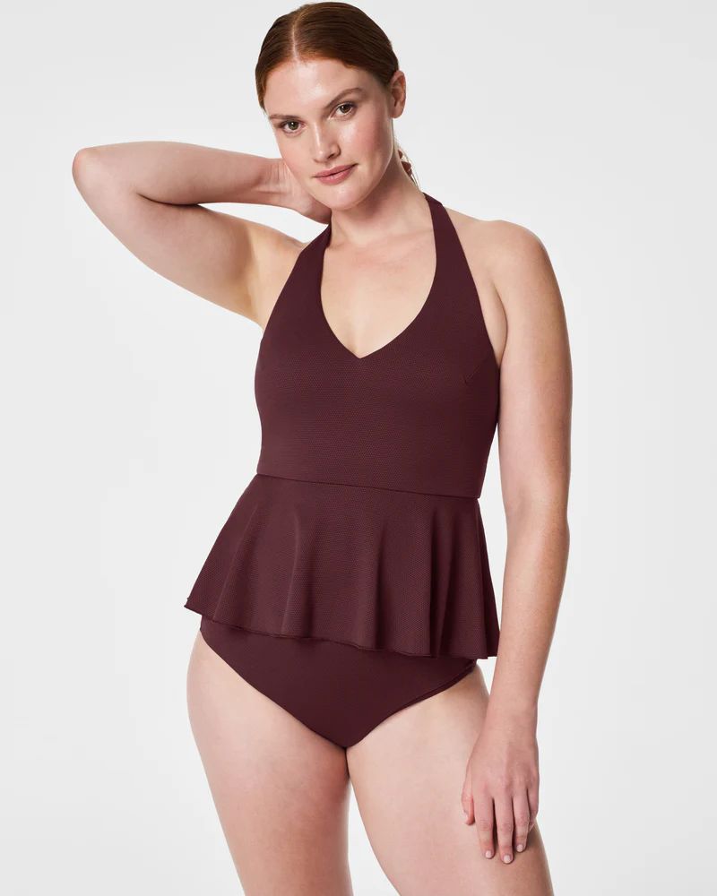 Pique Shaping Swim, Halter Tankini | Spanx