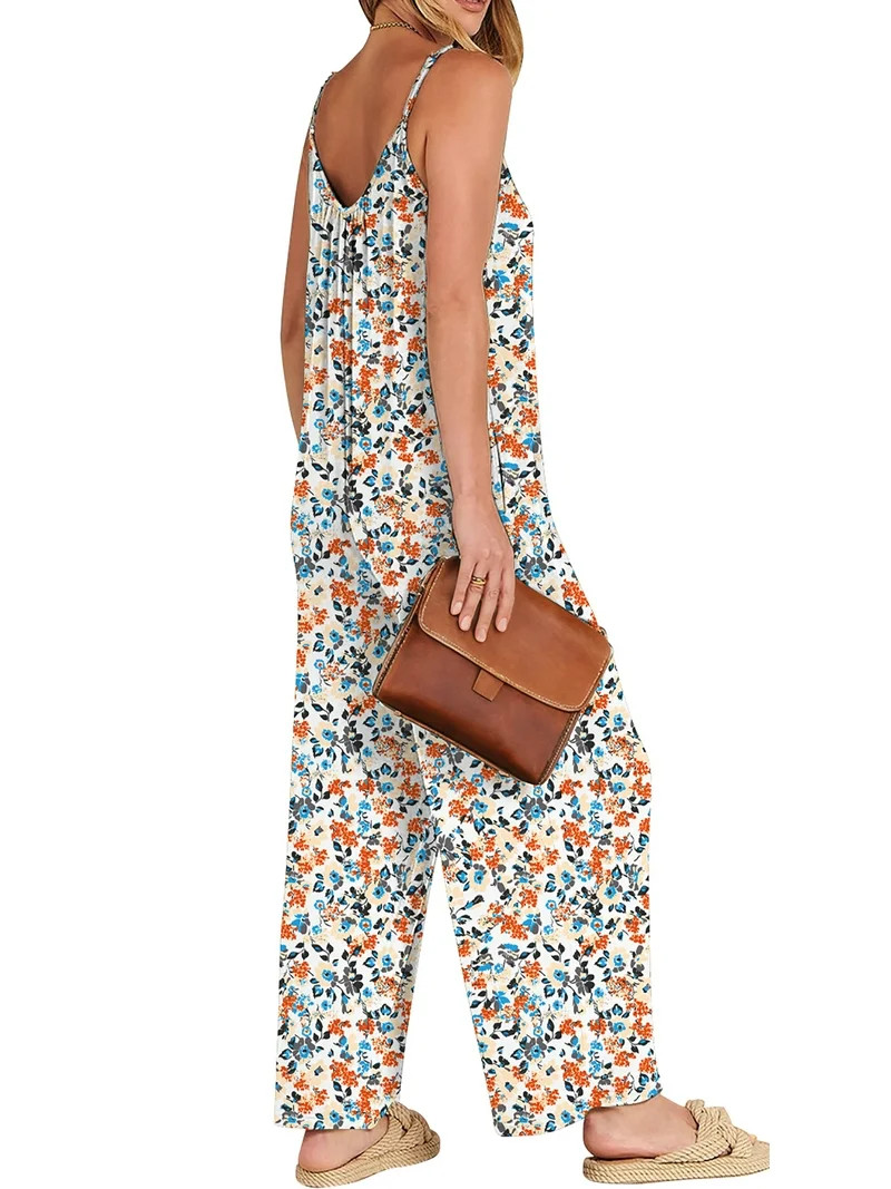 Fantaslook Jumpsuits for Women Casual Sleeveless Spaghetti Strap Rompers Boho Wide Leg Jumpsuits ... | Walmart (US)