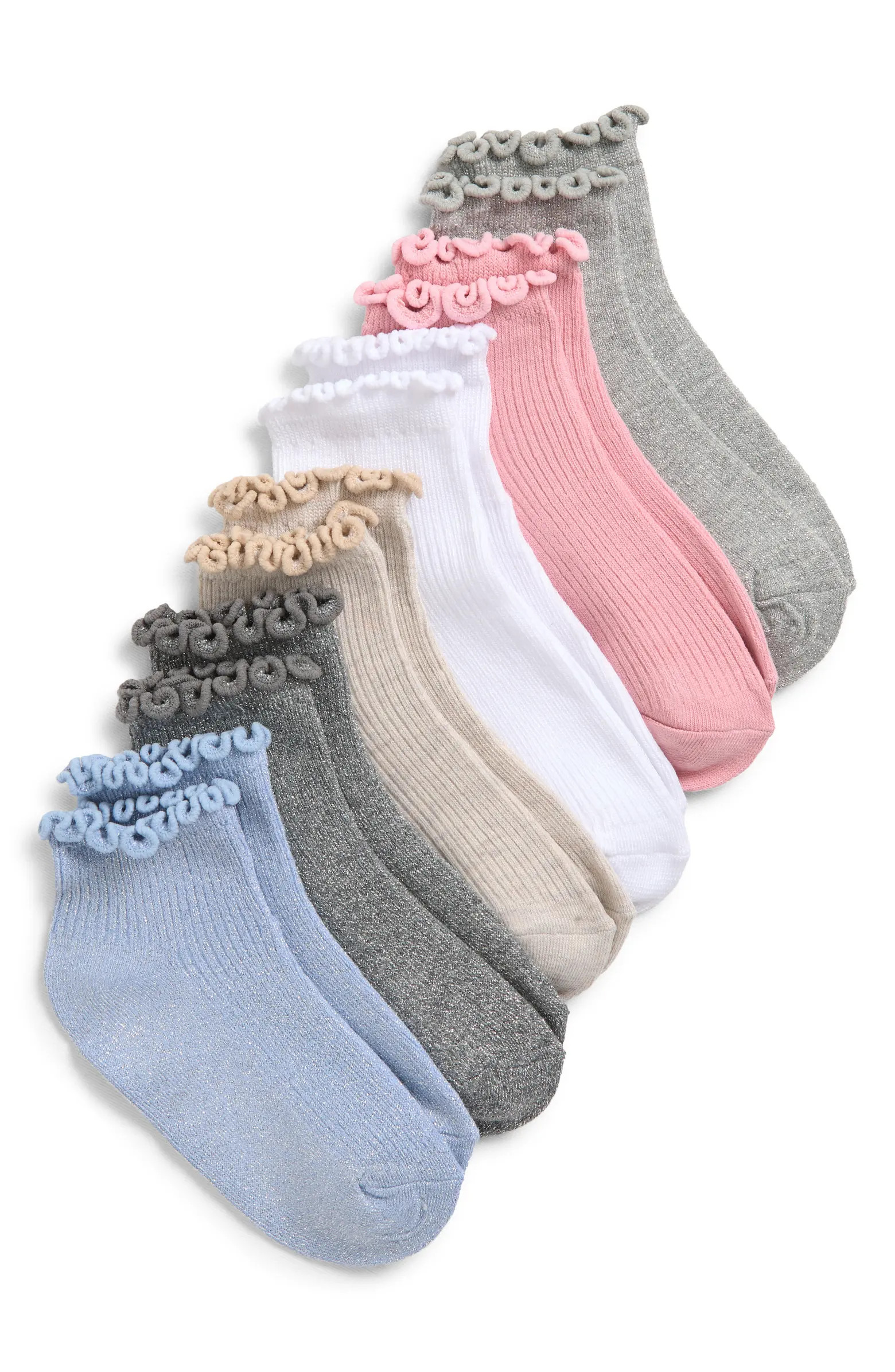 Kids' Metallic Lettuce Edge Assorted 6-Pack Ankle Socks | Nordstrom
