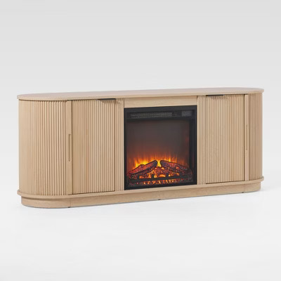 Saracina Home Modern Fluted TV Stand with Electric Fireplace Insert for TVs up to 75" Coastal Oak | Target