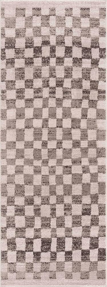 Benjy Modern Checkered Runner Rug - Contemporary Geometric Carpet for Hallway, Kids Room, Nursery... | Amazon (US)