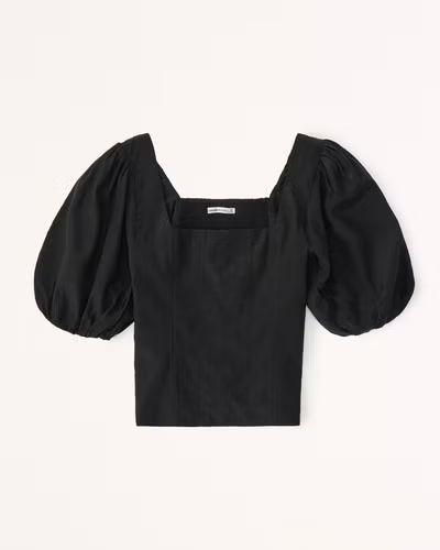 Puff Sleeve Shine Cotton-Blend Squareneck Top | Abercrombie & Fitch (US)