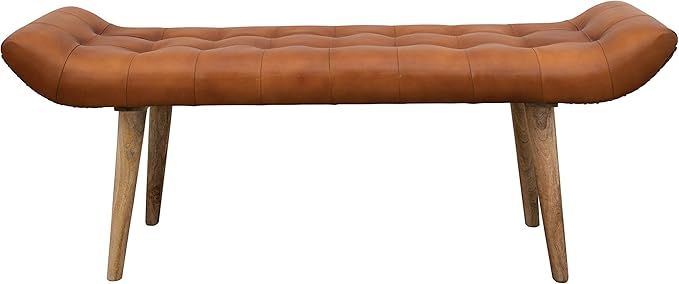 Creative Co-Op Leather Tufted Wood Legs Bench, Tobacco | Amazon (US)