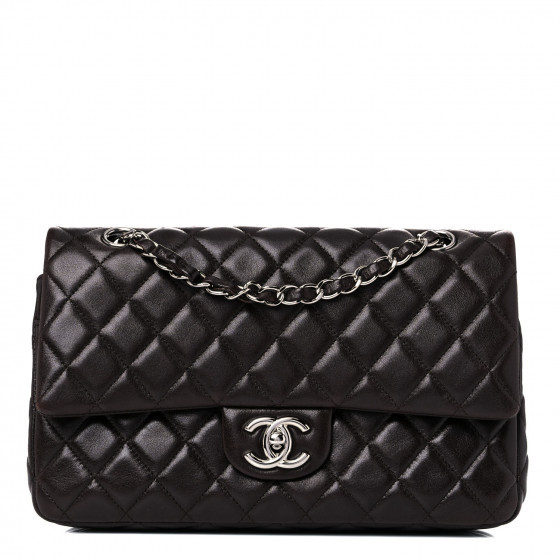CHANEL Lambskin Quilted Medium Double Flap Dark Brown | Fashionphile