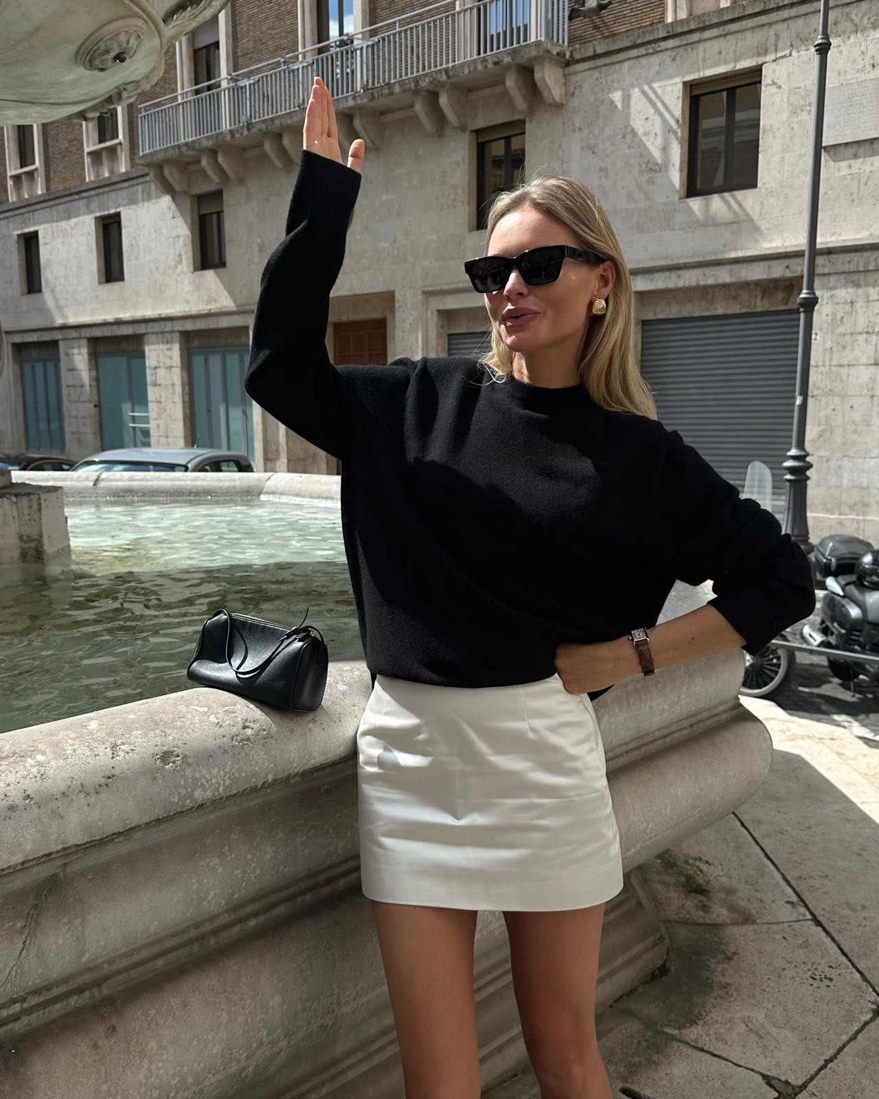 Black cashmere crewneck jumper, white satin a-line mini skirt, The Row black leather shoulder bag, date night, city break outfits, monochrome, capsule wardrobe

#LTKSeasonal #LTKItBag #LTKStyleTip