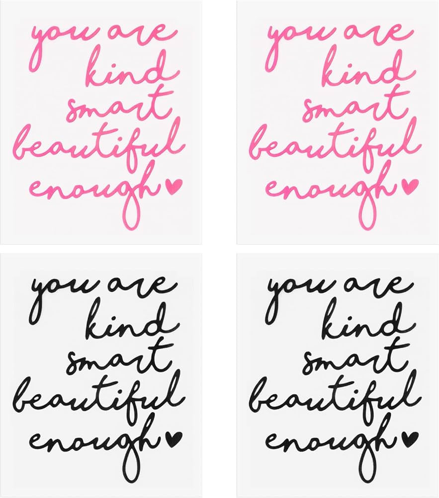 Mirror Sticker for Girls Room 4 PCS You are Kind Smart Beautiful Enough Pink Art Lettering Wall S... | Amazon (US)