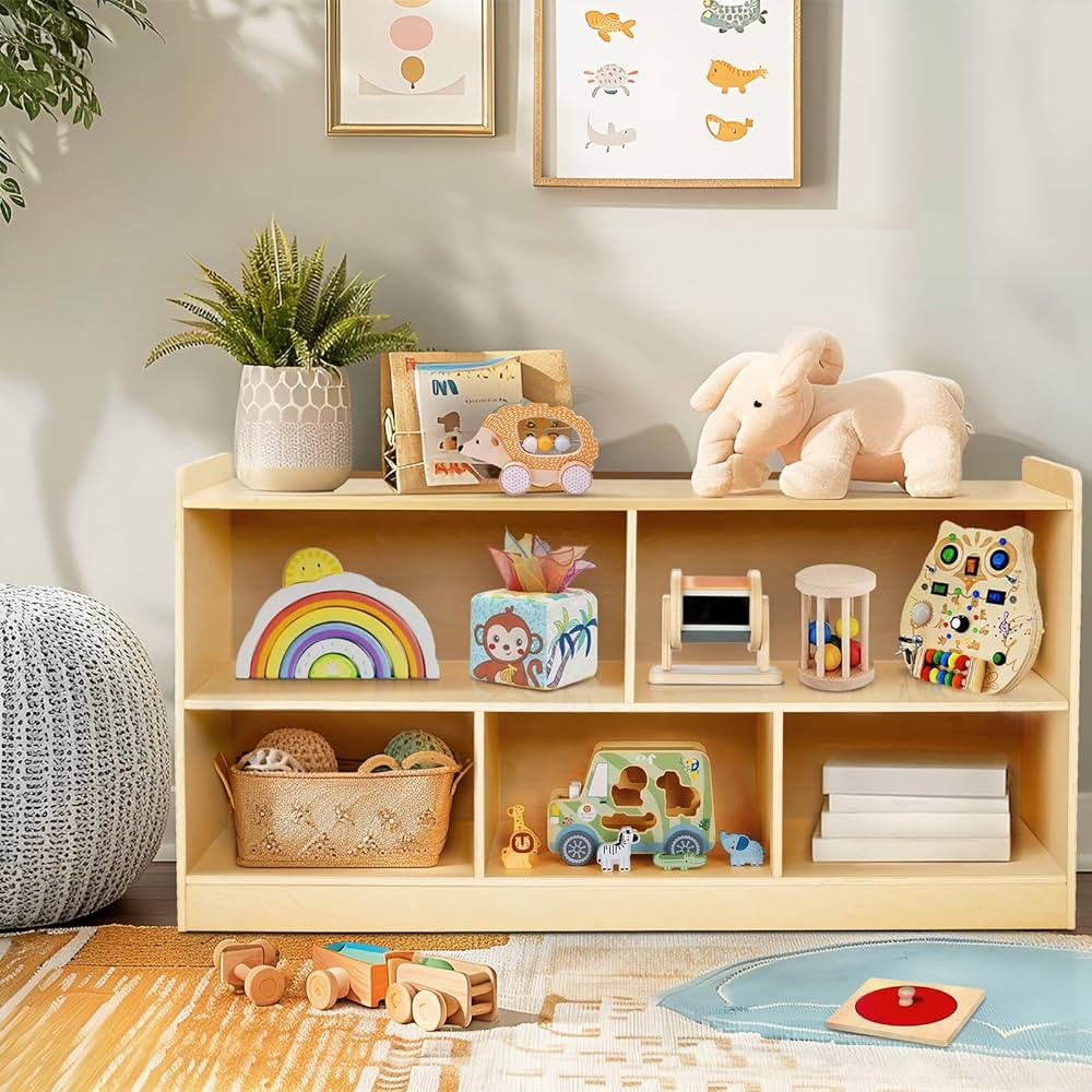 Montessori Shelf, Wooden Toy Storage Organizer for Books Toys, 2 Shelf Bookcase, 5-Section Storag... | Amazon (US)