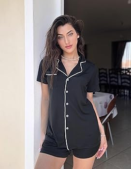Ekouaer Pajamas Set for Women Short Sleeve Sleepwear Button Down Pjs Soft 2 Piece Lounge Sets XS-... | Amazon (US)
