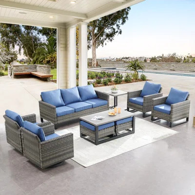 Naresa 9-Piece Wicker Outdoor Furniture Set – 3-Seat Sofa & Swivel Gliders For Cozy Backyard Gatherings | Wayfair North America