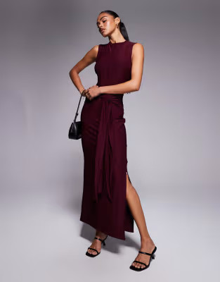 ASOS DESIGN premium sleeveless knot front maxi dress in burgundy | ASOS (Global)