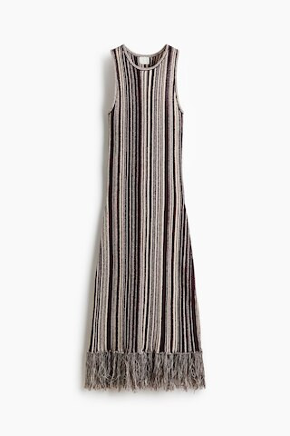 H & M - Fringe-Trimmed Knit Dress - Burgundy/Striped | H&M (US + CA)