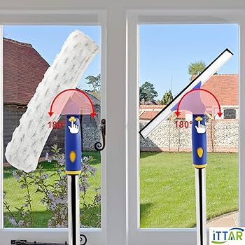 ITTAR Window Cleaner Rotatable Squeegee and Microfiber Scrubber with Extendable 3 Section Stainle... | Amazon (US)