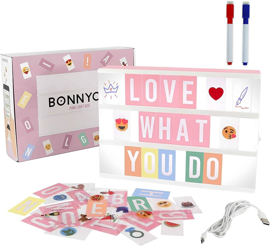 Pink Cinema Light Box with 400 Letters & Emojis & 2 Markers - BONNYCO | Led Light Box Home Office... | Amazon (US)