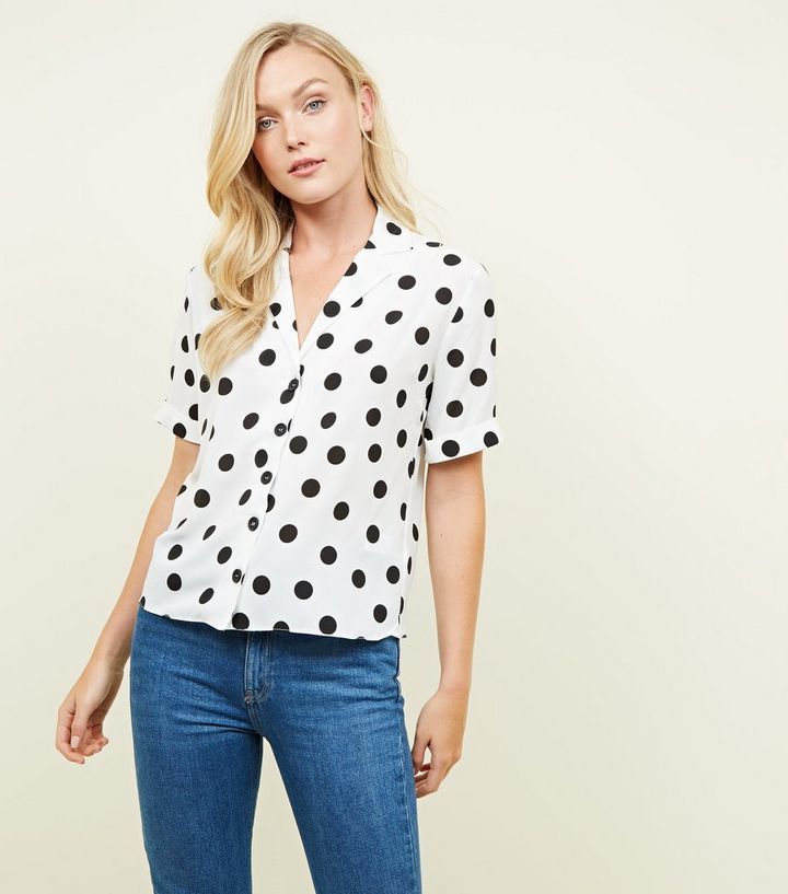 White Polka Dot Short Sleeve Boxy Shirt Add to Saved Items Remove from Saved Items | New Look (UK)