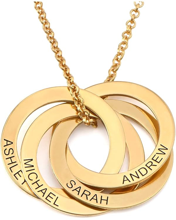 MYKA - Personalized Russian Ring Name Necklace - in Sterling Silver or Gold Plating - 4 Round Dis... | Amazon (US)