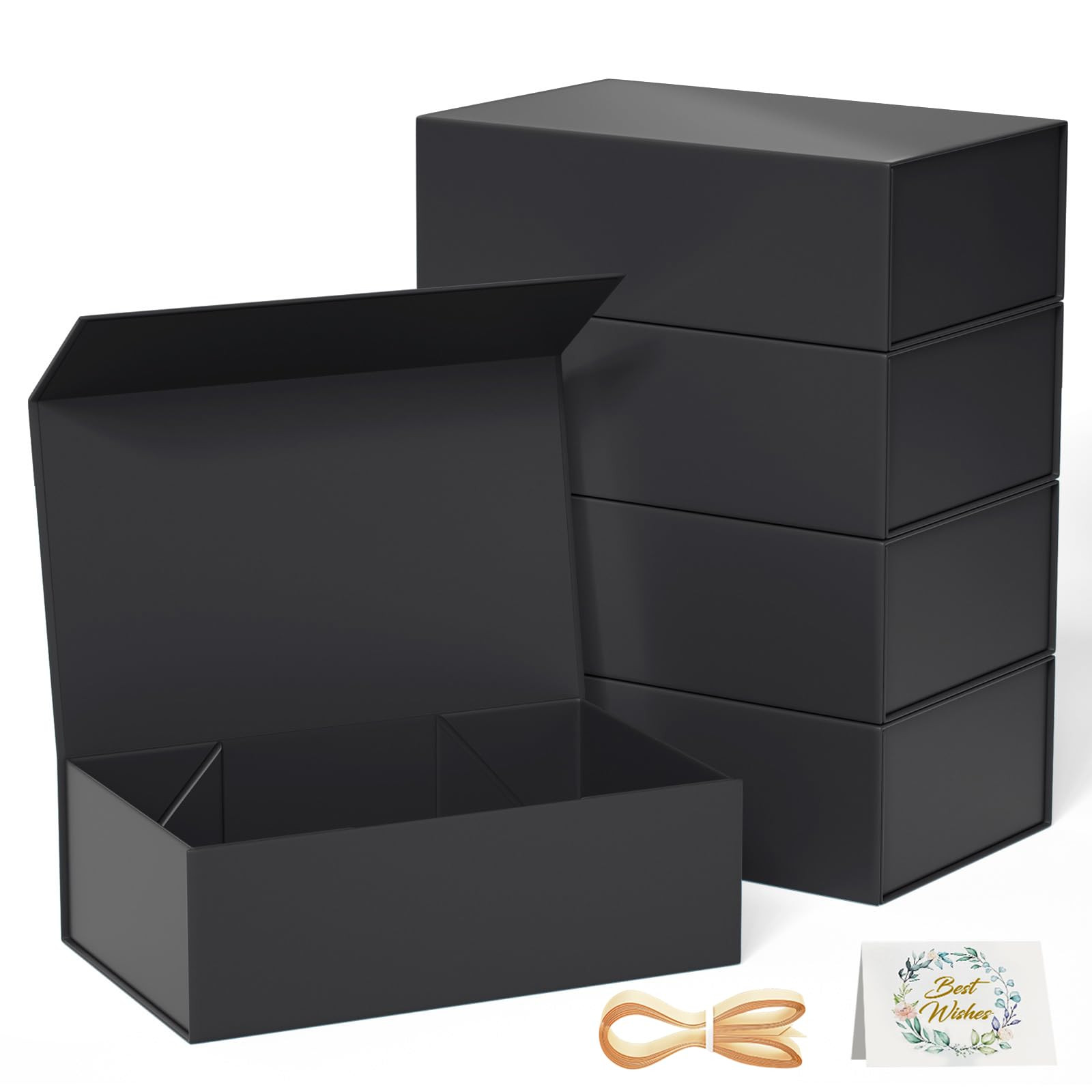 5 Pack Black Gift Box, 9.5x6x3'' Gift boxes for Presents with Lids Magnetic Closure Rectangle Col... | Amazon (US)