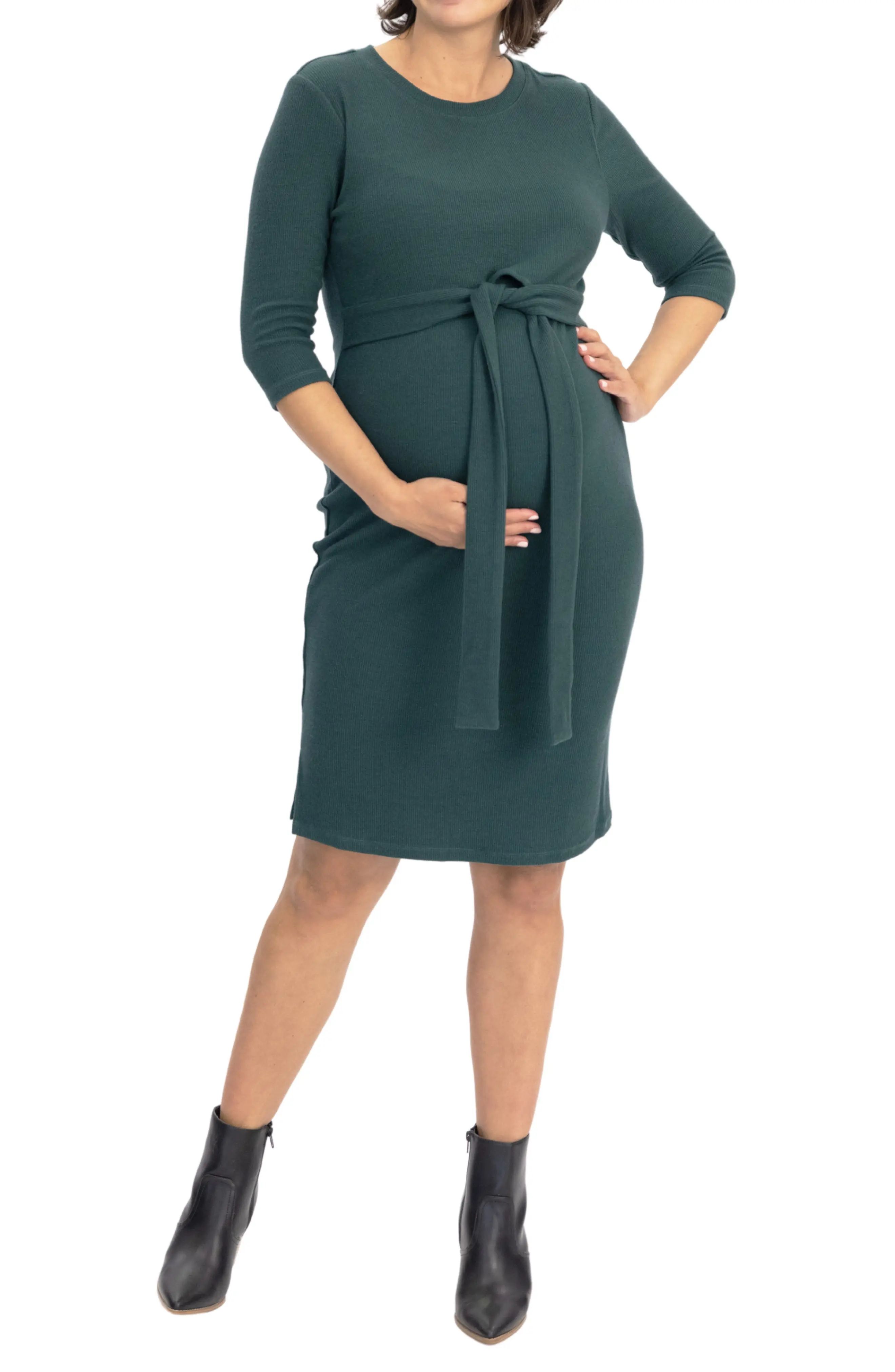 Angel Maternity Tie Waist Maternity/Nursing Dress, Size Small in Forest Green at Nordstrom | Nordstrom