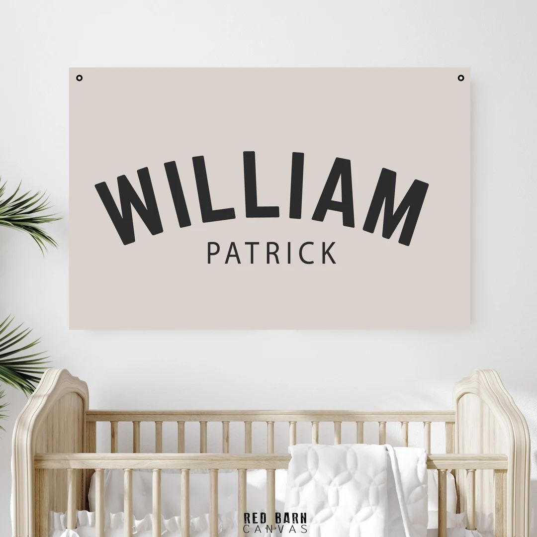 Baby Name on a Natural Canvas Flag Nursery Name Sign - Etsy | Etsy (US)
