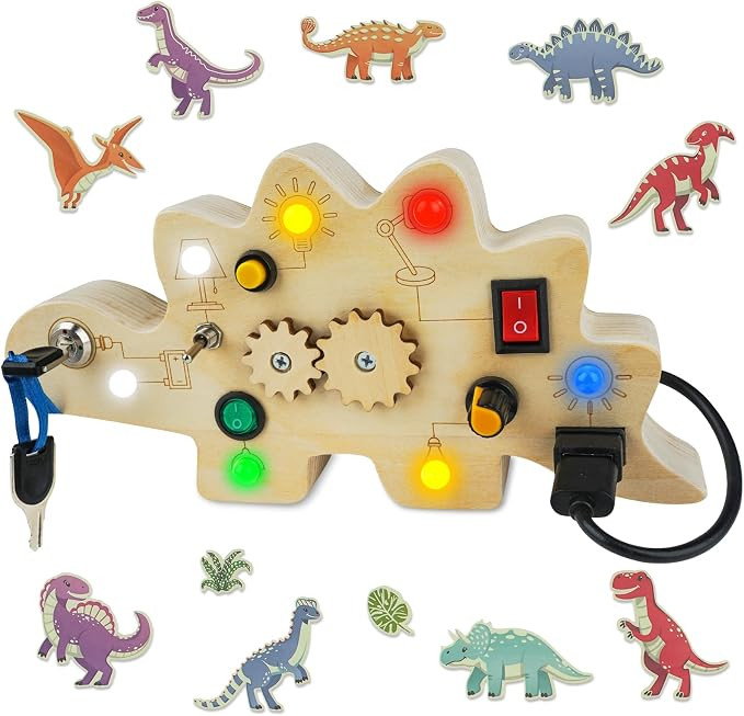 Toddler Busy Board, Montessori Toys for 1-3 + Year Old Baby, Wooden Busy Board with Led Light, Di... | Amazon (US)