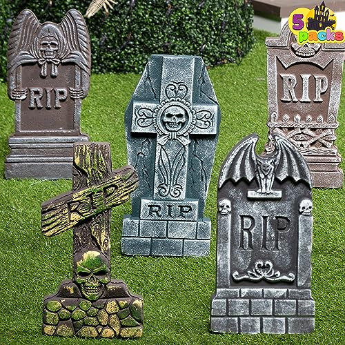 JOYIN 17” Halloween Foam RIP Graveyard Tombstones (5 Pack), Yard Sign Headstone Decorations and 10 Bonus Metal Stakes for Halloween Yard Outdoor Indoor Decorations | Amazon (US)
