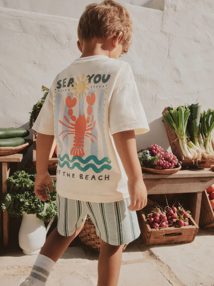 Ecru Sea You At The Beach Short Sleeve Back Print T-Shirt and Shorts Set (3mths-7yrs) | Next US