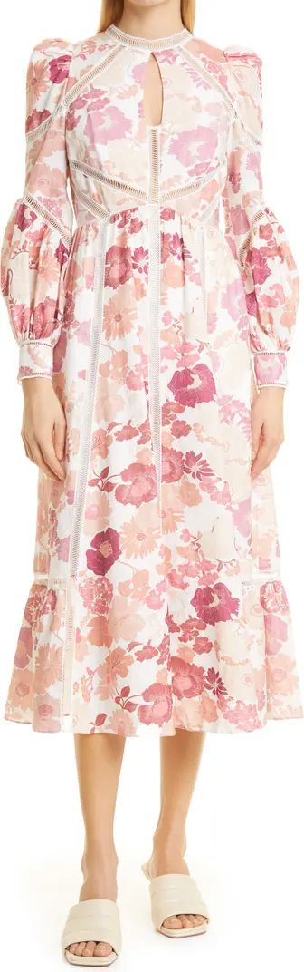 Denissa Floral Long Sleeve Linen Midi Dress | Nordstrom