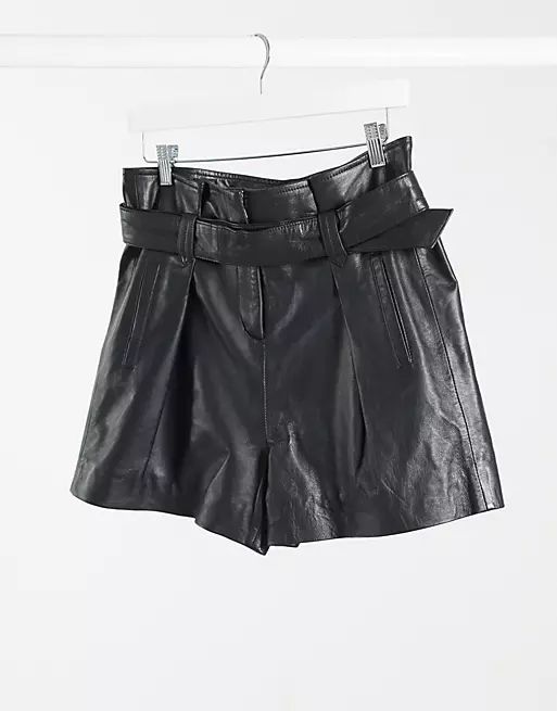 Muubaa donan paper-bag waist leather shorts in black | ASOS (Global)