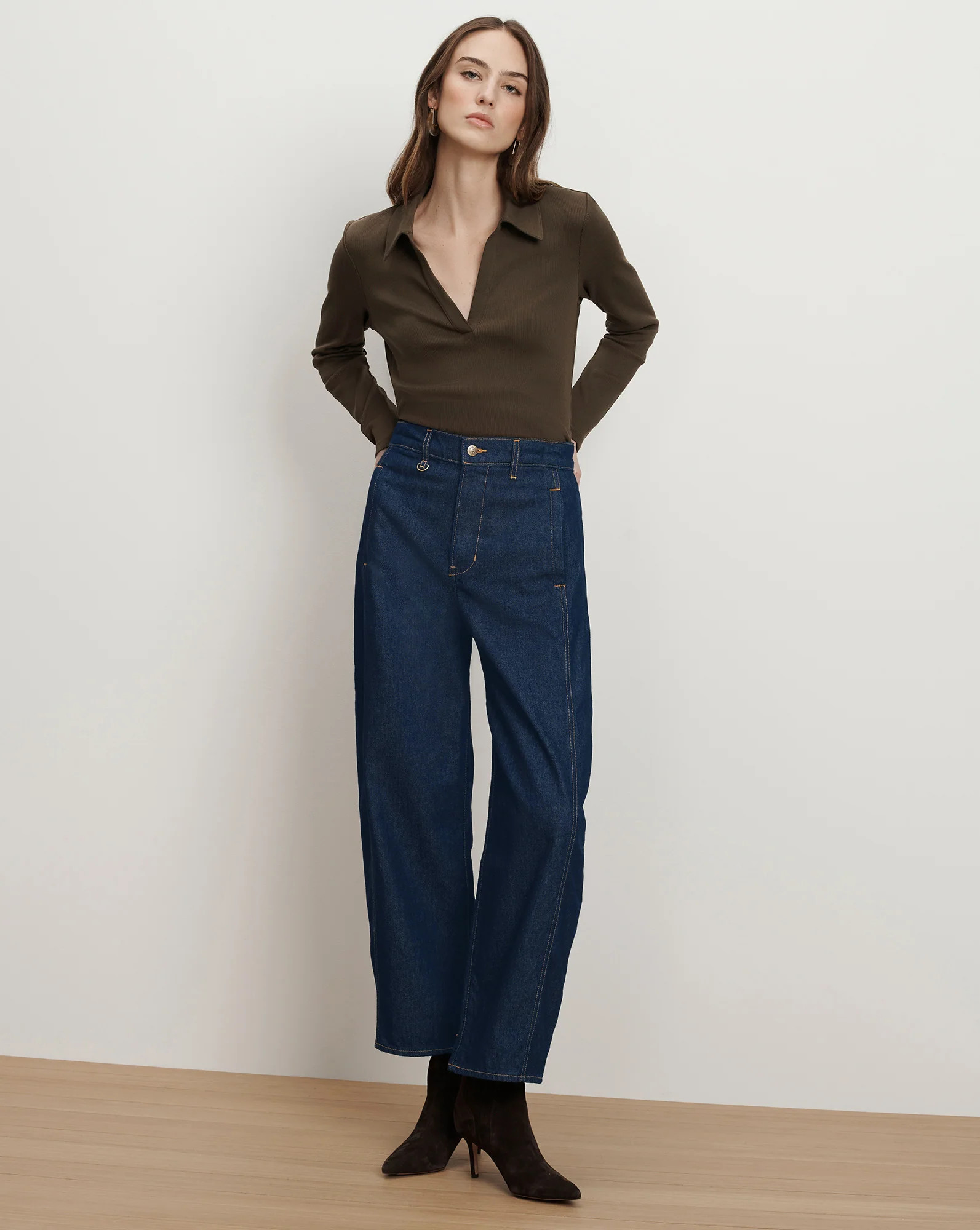 Ryder Adjustable Button Hem Barrel Jean in Indigo Denim Rinse | Veronica Beard | Veronica Beard