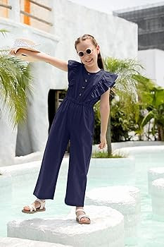 GAMISOTE Girls Wide Leg Jumpsuit Cotton Sleeveless Button Up Ruffle One Piece Rompers | Amazon (US)