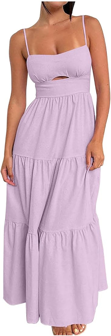 NaRHbrg Women 2024 Summer Spaghetti Strap Dress Sleeveless Cutout Backless Long Sundress Casual B... | Amazon (CA)