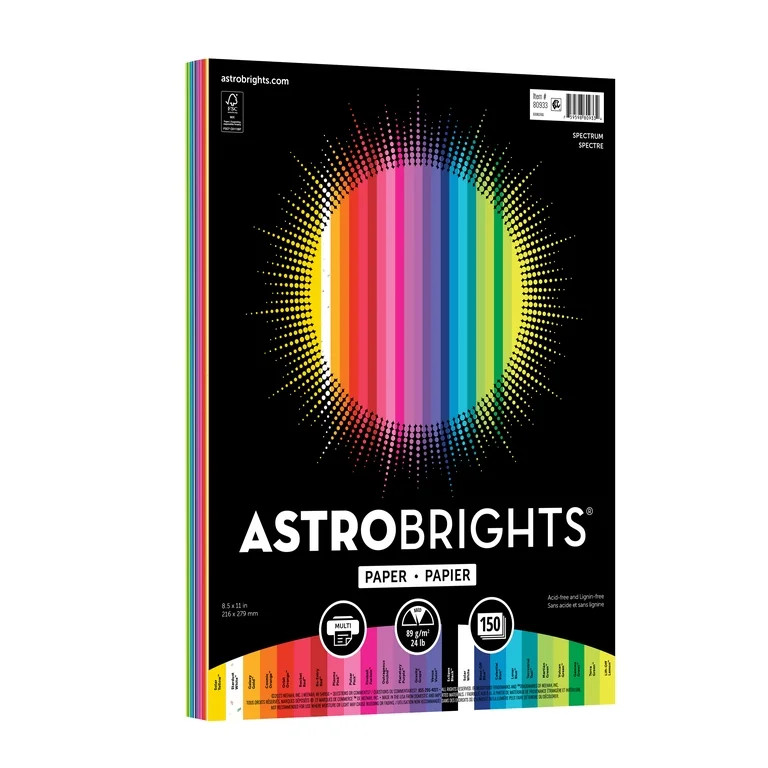 Astrobrights Color Paper, 8.5" x 11", 24 lb./89 Gsm, Spectrum 25 Color Assortment, 150 Sheets - W... | Walmart (US)
