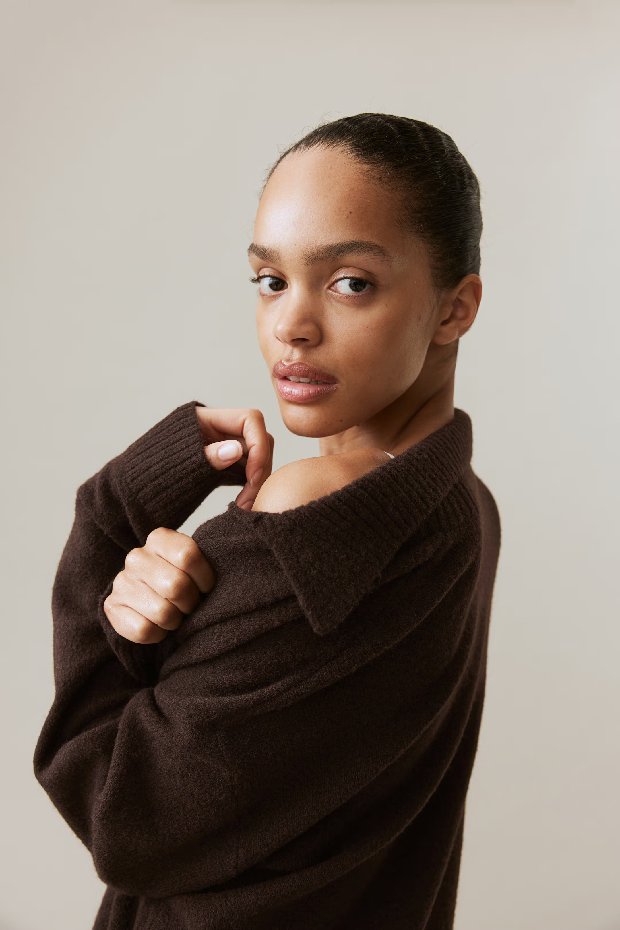 Fine-knit collared jumper - Dark brown - Ladies | H&M GB | H&M (UK, MY, IN, SG, PH, TW, HK)