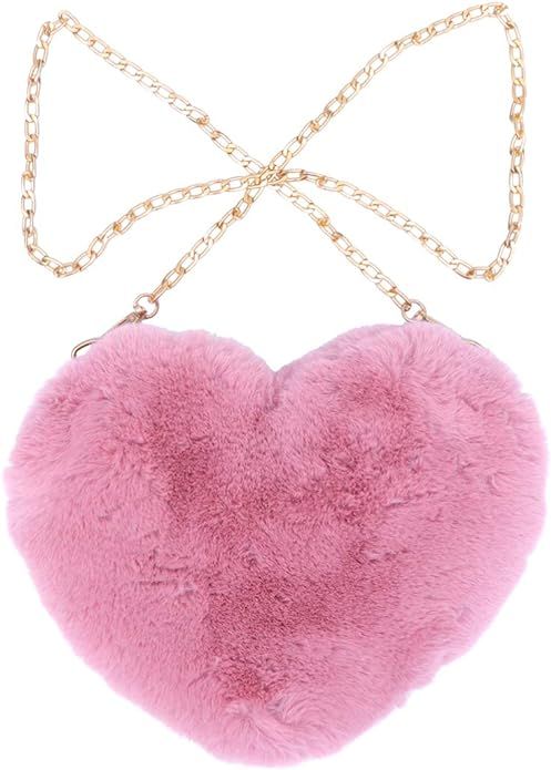FENICAL Cellphone Purse Plush Heart Shaped Crossbody Bag with Chain Cute Fluffy Shoulder Bag for ... | Amazon (US)
