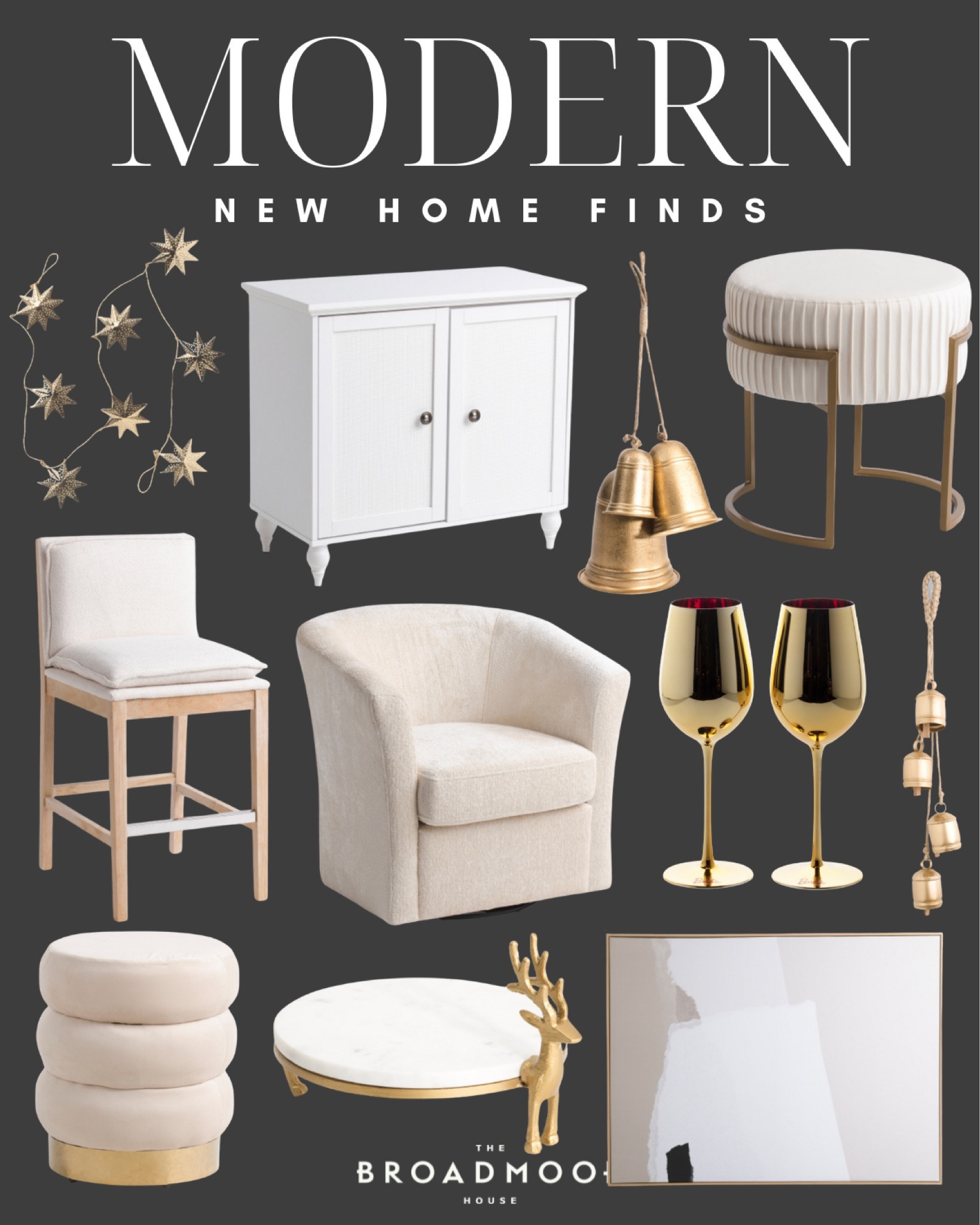 Holiday home, modern home, modern furniture, cabinet, stool, garland, counter stool, wine glasses, Christmas bells, accent chair, arm chair, wall art, cake stand, hanging bells, Christmas decorations, holiday decor

#LTKCyberWeek #LTKhome #LTKHoliday