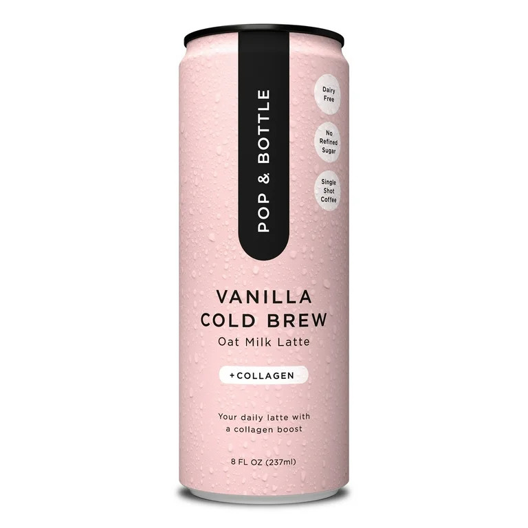 Pop & Bottle Vanilla Oat Milk Latte + Collagen, Organic, Shelf-Stable/ Ambient, 8 fl oz | Walmart (US)