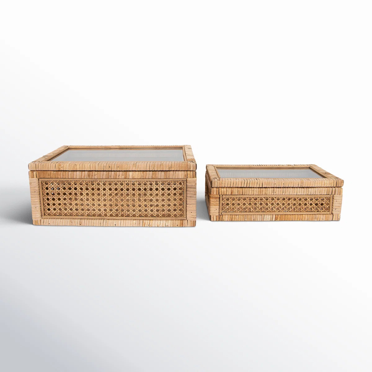 Edelie Woven Cane and Glass Decorative Box (Set of 2) | Wayfair North America