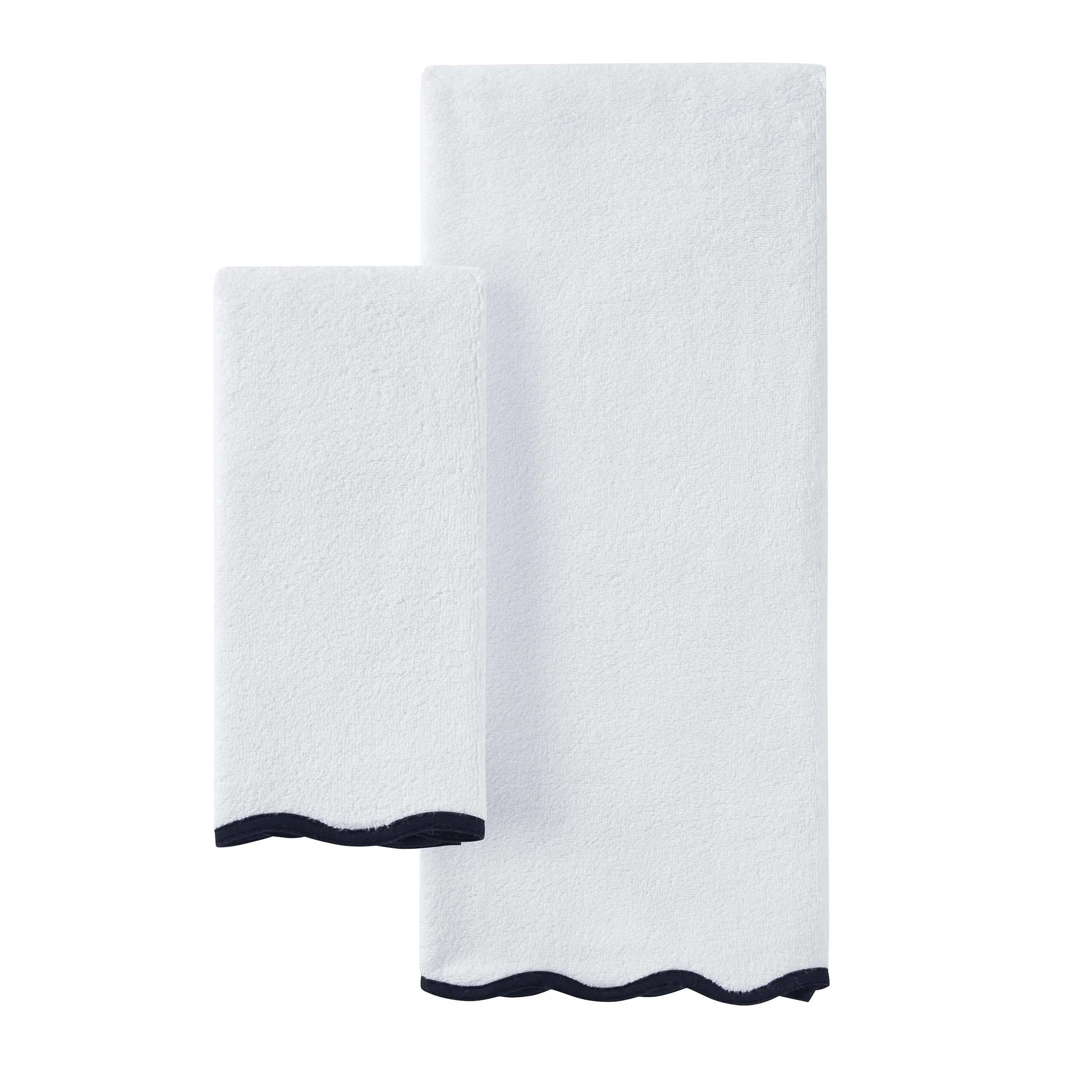 My Texas House Whitney Scallop Border Cotton Hand and Bath Towels, White/Black (2 Count) | Walmart (US)