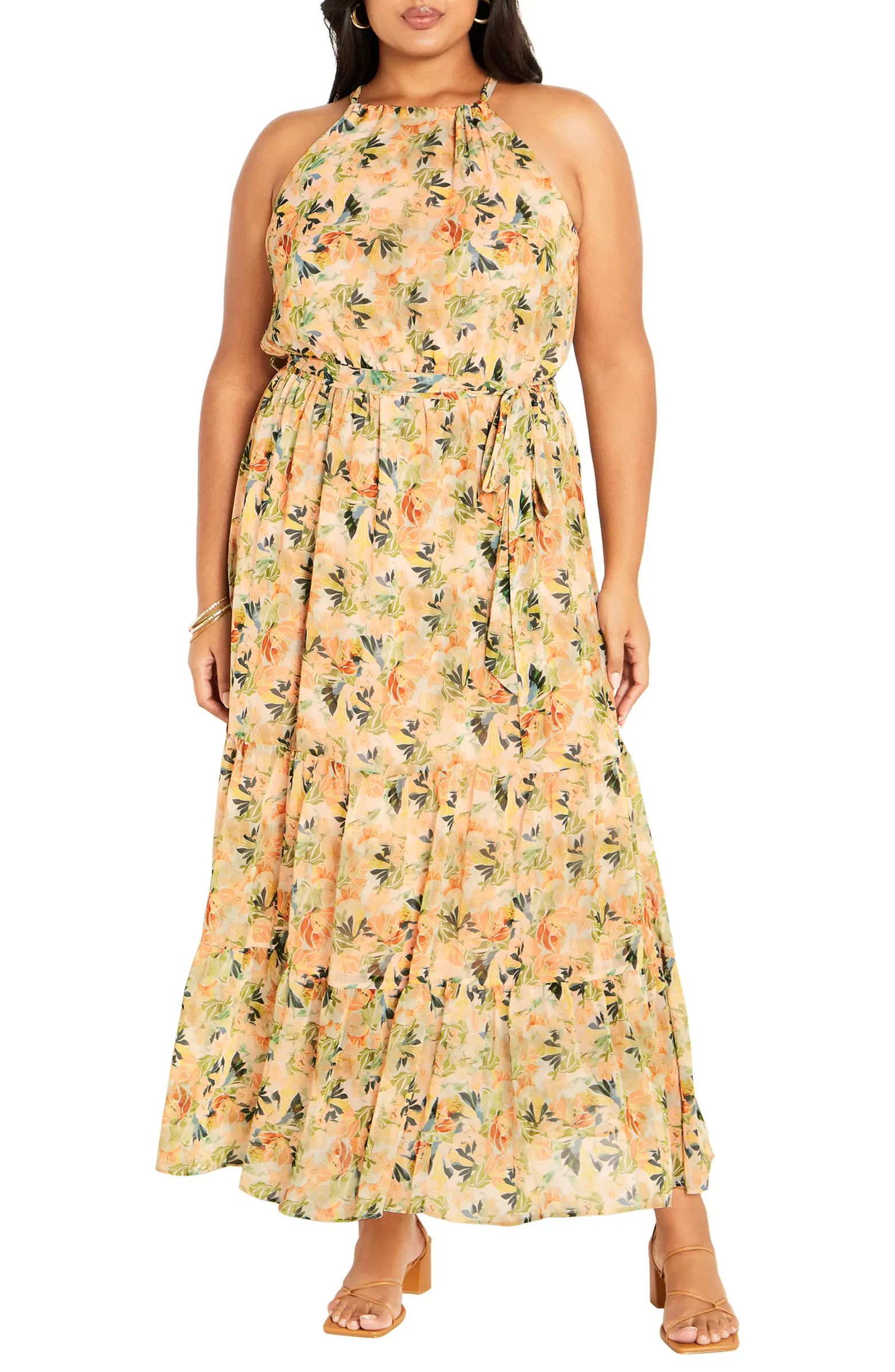 City Chic Callie Print Tiered Belted Maxi Dress | Nordstrom | Nordstrom