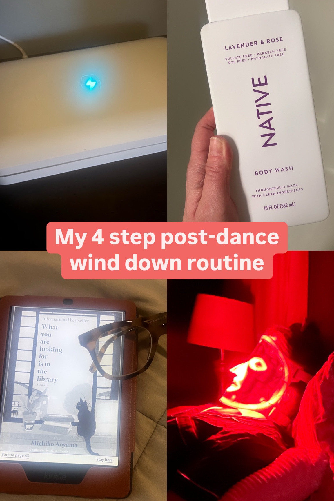 How I wind down after a late night of teaching dance:

1. Phone to bed right when I walk in the door (I stick it in this UV sanitizer for a nice bath 🧼)
2. Hot shower with lavender body wash
3. Read in bee (blue light glasses for the kindle!)
4. Red light mask for 10 minutes 

💤💤💤

#LTKActive