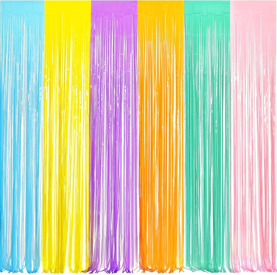 BRAVESHINE Tinsel Foil Fringe Curtains - 2Pcs 3.2x8.2ft Pastel Colourful Photo Backdrop for Chris... | Amazon (US)