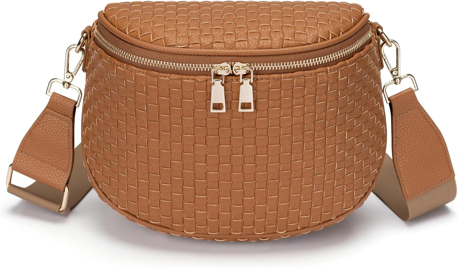 FODOKO Woven Crossbody Bag for Women Woven Leather Bum Bags Checkered Cross body Bags with zipper | Amazon (US)