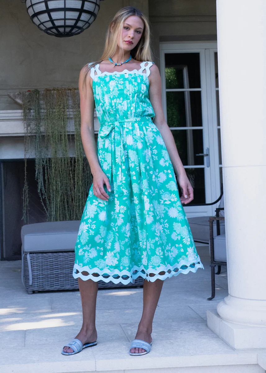 Brittany Botanical Garden Ricrac Pintuck Midi Dress | Benaar La
