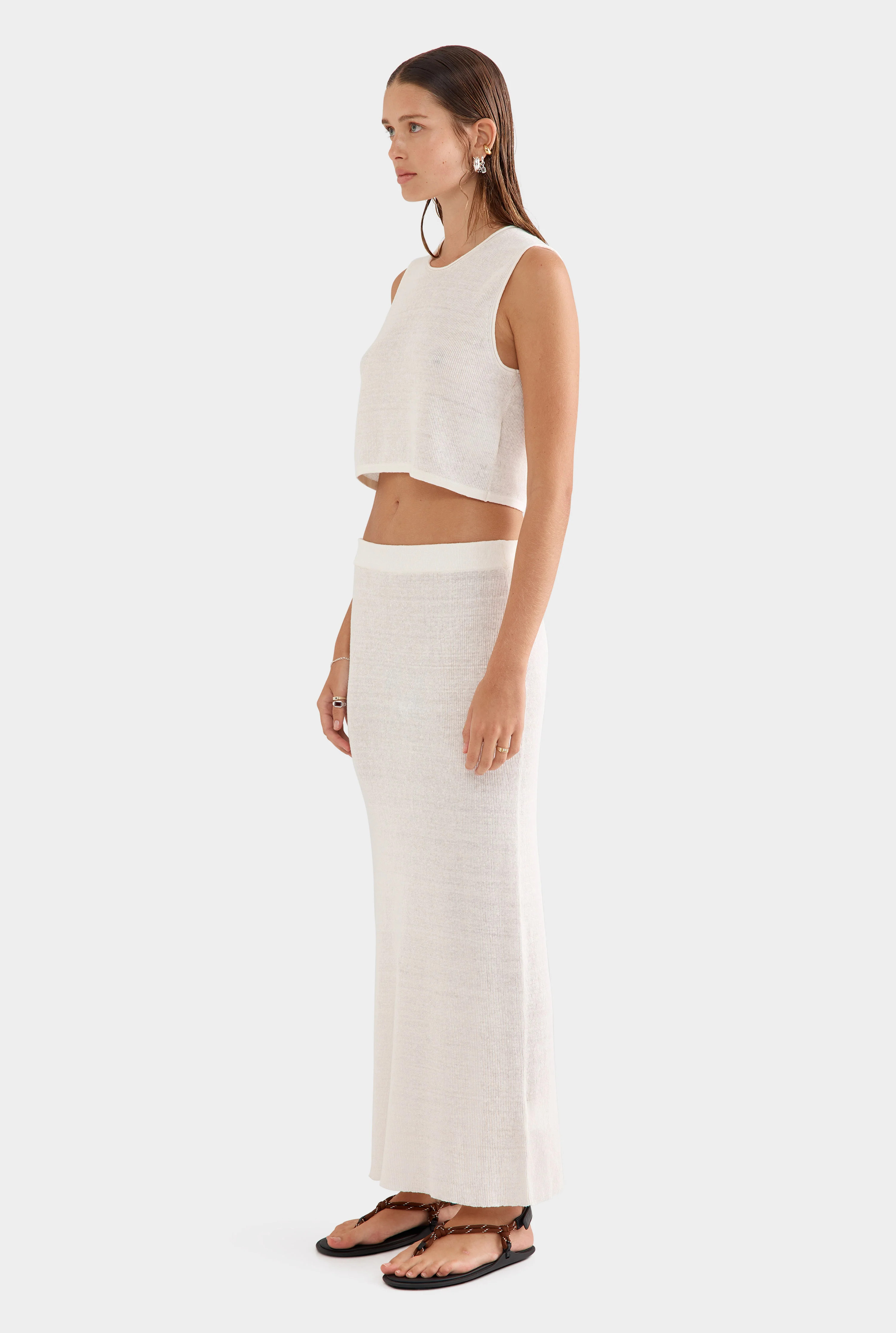 Womens Rib Knitted Skirt 2.0 in Off White | Venroy | Venroy AU
